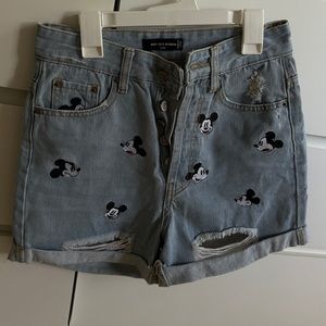 Mickey Mouse Embroidered Jean Shorts